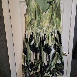 Perceptions Green and Black Floral Midi Dress
